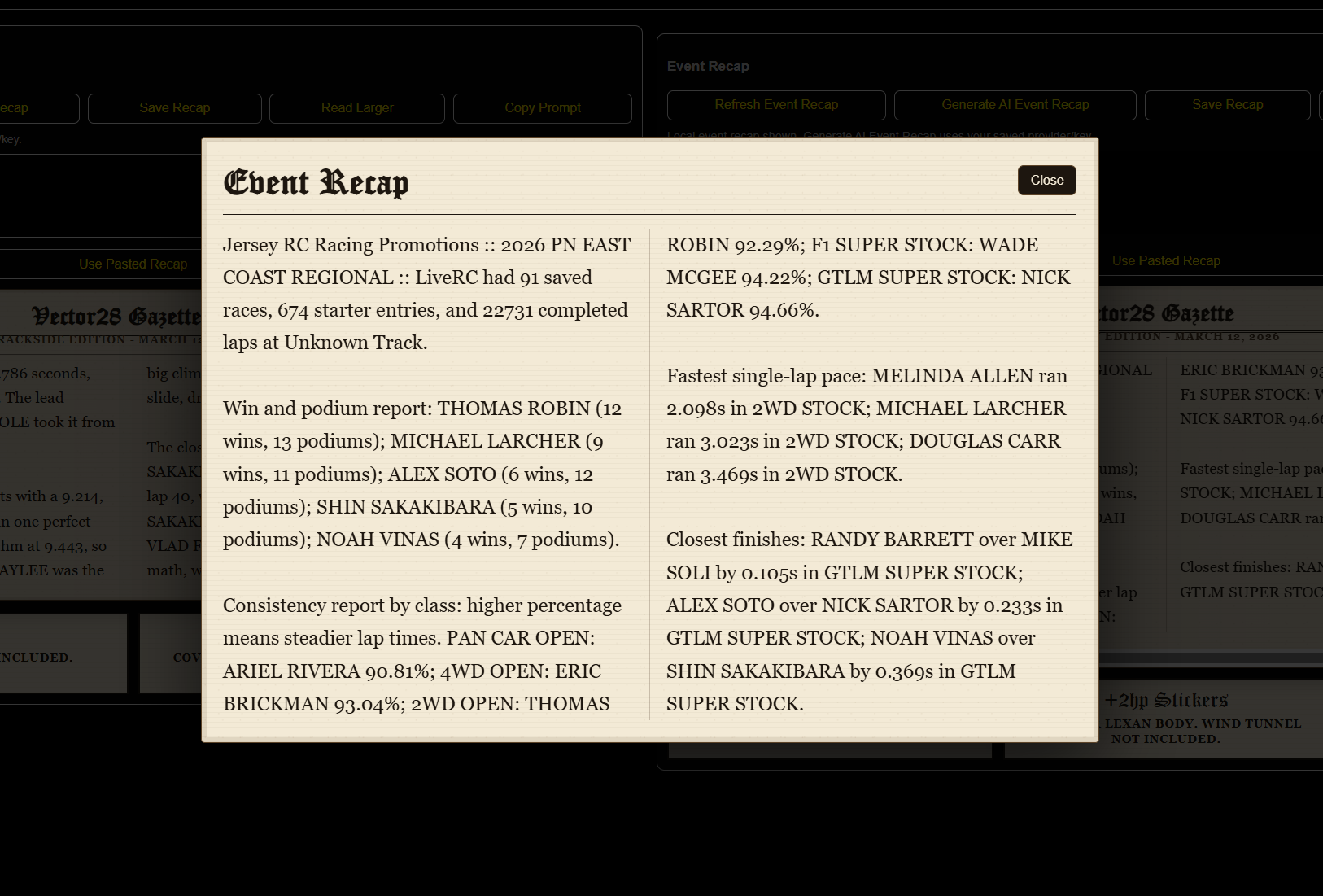 Vector28 event recap screen